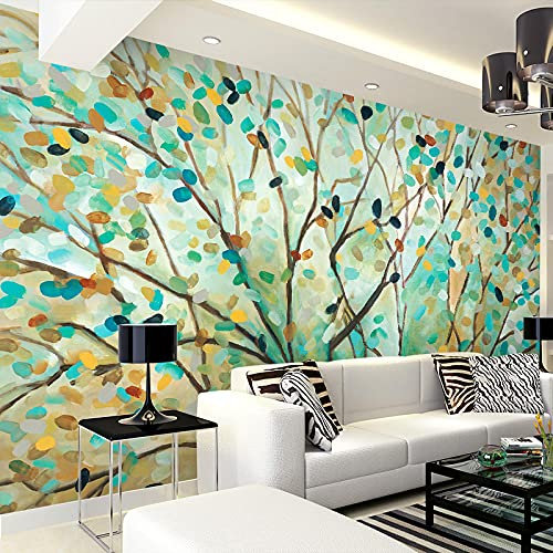 HDHGKYY Mural 3d papel tapiz retro abstracto árbol pintura al óleo flor papel tapiz tela de seda sala de estar dormitorio Fondo papel tapiz pared pegatina