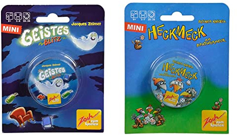Zoch 601105140 Geistesblitz in der Metalldose, das beliebte Reaktionsspiel im Mini Format, ab 8 Jahren & 601105091 Heckmeck am Bratwurmeck in der Metalldose, Würfelspiel im Mini Format, ab 8 Jahren