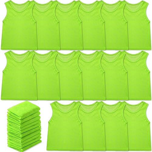 Sintege 24 Stück Nylon Trainingsleibchen Mesh Markierungshemden Fußball Trainingswesten für Kinder Jugendliche Teenager Sport Basketball Fußball Volleyball (Fluoreszierendes Grün)
