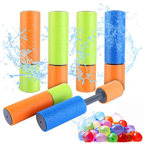 Wasserpistole Klein Spielzeug für Kinder, 6er Wasserspritzpistolen Schaumstoff + 200pcs Wasserballons Wasserbomben Selbstschließend Water Gun für Sommer Pool Party Strand Wasserspielzeug Outdoor