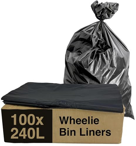 Clearly Black Bin Bags for Wheelie Bins, Pack of 100, 240L Bin Liners, Medium Duty Bin Bags for Compost, Rubbish and More, Large Recyclable Rubbish Bags