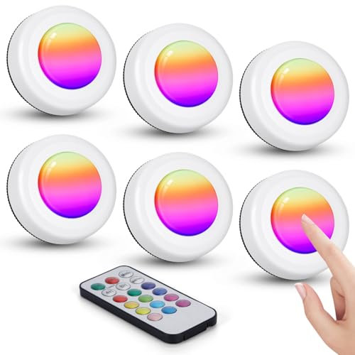 Aigostar 6 Pezzi Luce Notturna Batteria con Telecomando, Luce Armadio 12 Colori RGB e Bianco Freddo, Lampada da Comodino con Timer, per Sottopensile, Cucina, Corridoi