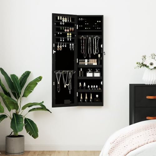 Spiegel Schmuckschrank Spiegel mit Schmuckaufbewahrung Dekor-Spiegel Schmuckschrank mit LED-Lichtern Wandmontage Schwarz - Home & Garden
