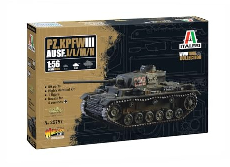 Italeri 25757 1:56 Pz.Kpfw. III AUSF. J/L/M/N - Modellbau, Bausatz, Standmodellbau, Basteln, Hobby, Kleben, Plastikbausatz, detailgetreu, Militär Bausatz, Panzer 1:56