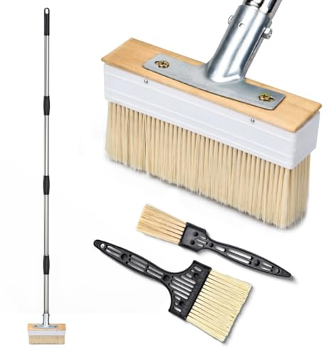 PCVANLEY 1 Set 160CM verstellbaren Griff Decking Pinsel mit 1 und 3 Pinseln, für Holz, Wand, Deck, Möbel Malerei, Beschichtungen