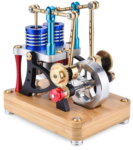 Stirling Motor Modellbausatz Zweizylinder-Zweikolben-Heißluft-Stirlingmotor Externer Verbrennungsmotor Generator Modell, Motor Bausatz Physikalischer Experimente Mechanischer Motor