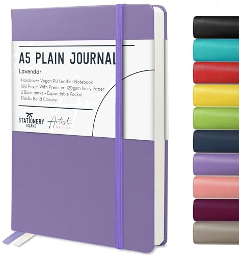 STATIONERY ISLAND Taccuino Sfoderato A5, Taccuino Semplice con Copertina Rigida con Carta Spessa Premium da 120 gsm, Notebook Bianco Viola