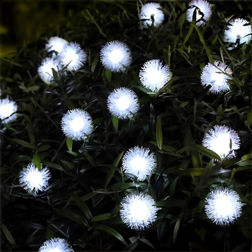 FANSU Guirlande Lumineuse Exterieure de Jardin, Forme de Pissenlit Lumière Extérieure Jardin Solaire, 8 Modes IP65 Étanche pour Décoration Mariage Terrasse Balcon Pergola (Blanc,5M/20LED)