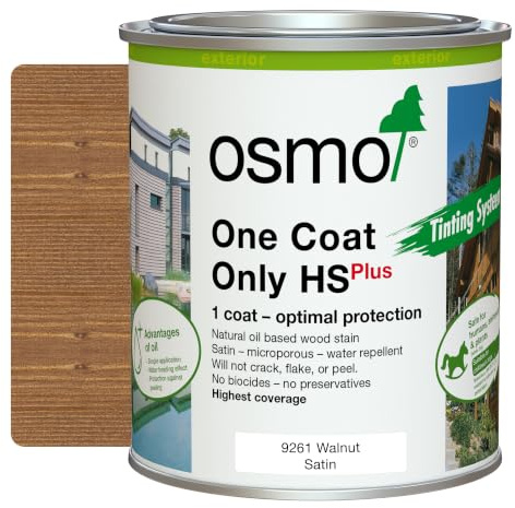 Osmo One Coat Only HS Plus 9261 Transparent Walnut 750ml – High Coverage Exterior Wood Stain for Cladding & Fencing – One Coat Protection – Water & UV Resistant Satin Finish