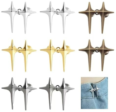 HMCEY 8 Piezas Botones para Vaqueros Ajustables,Pinzas Pantalones para Apretar Estrella,Waist Knots Jeans,Tensores de Cintura para Pantalones,Ajustador de Vaqueros,Botones Pantalon Sin Costura