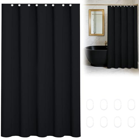 ZHIYUQL® Schwarz Duschvorhang 120 × 200CM, Badewanne Duschvorhang Anti Schimmel Polyester Badevorhang, Shower Curtains mit 8 Duschvorhangringen, Bath Curtain für Badezimmer, Duschrollo