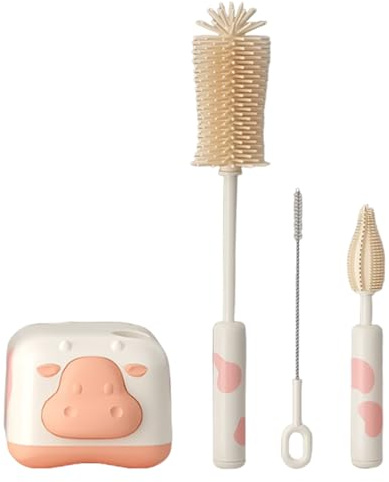 Set di spazzole per biberon per bambini, materiale con setole resistenti, set multiuso, manici facili da impugnare, per riporre oggetti compatti e detergenti, bottiglie d'acqua, tazze, contenitori a