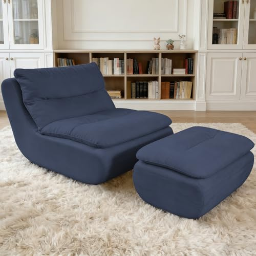 Grande Sacco a Fagioli con Poggiapiedi, Riempito con Schiuma Memory Foam Divano da Pavimento per Adulti e Bambini, Poltrona Lounge Casual per Camera da Letto e Soggiorno