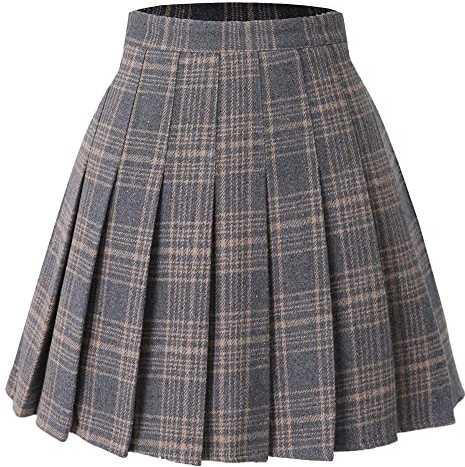 HOEREV Donne Ragazze Tessuto di Lana Spessa per Il Freddo Versatile Plaid Gonna A Pieghe con Pantaloncini,Reticolo Marrone,EU36,IT42