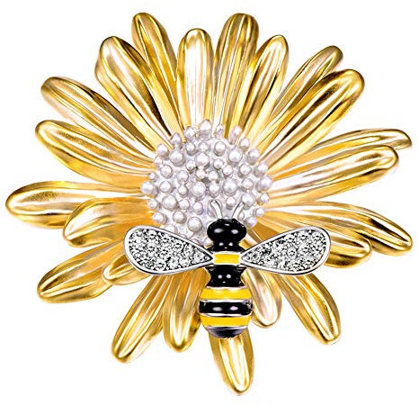 FOCALOOK Damen Brosche 18k vergoldet Biene auf Blume Pin Brosche Insekt Tier Anstecknadel Büro Party Hochzeit Damenkostüm Zubehören