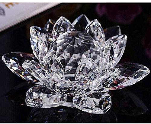 Bouquet de fleurs de lotus en cristal - Grande taille - Artisanat - Décoration pour la maison - De toutes les couleurs - Cadeau pour un anniversaire, un mariage, Verre cristal, blanc