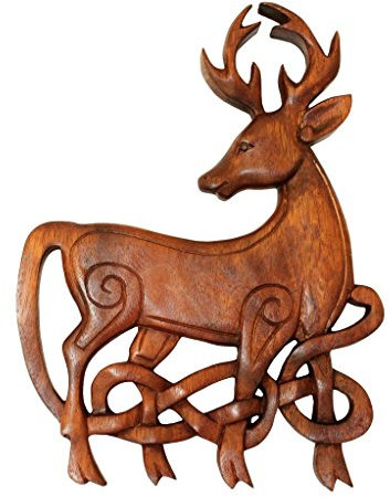 Windalf Wandbild KELTISCHER HIRSCH 26 cm links schauend Holzbild Handarbeit aus Holz