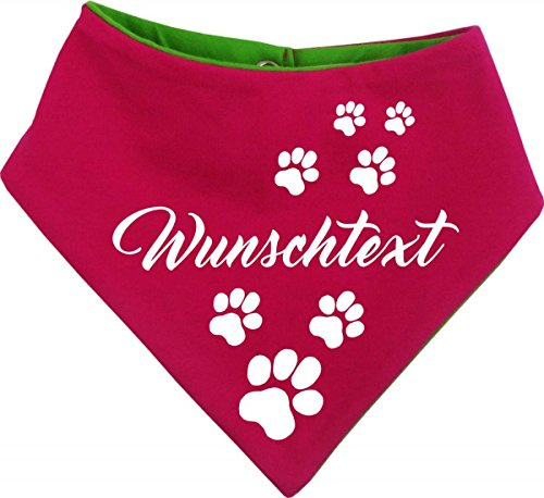 Hunde Wende-Halstuch mit Wunschtext (pink-Lime) (Gr.2 - HU 31-35 cm)