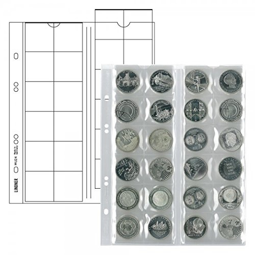 Lindner Multi Collect 2 x Münzhüllen - Ergänzungsblätter Nr. MU24 Ideal für 10 DM, 10 Euro, 20 Euro, 25 Euro, krügerrand usw. für Münzen bis 34 mm + Schwarze Zwischenblätter