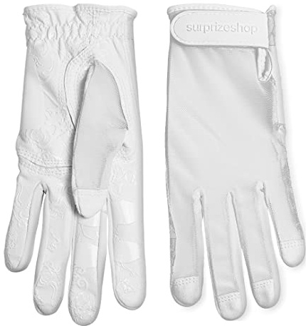 Surprizeshop Tan Through Women's Golf Glove (Left Hand) | One Size Ladies Golf Glove | Tan Through Design | Extra Grip Silicon Palm | One Size Fits All | Nail Protection (White)