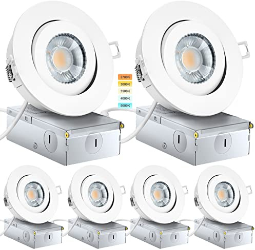 KnLnny Ware Gimbal Recessed Lighting 4 Inch 6 Pack, LED Recessed Light Dimmable with Junction Box,Adjustable Recessed Lighting, Air Tight,ETL Listed,9W 750LM,5 CCT Selectable