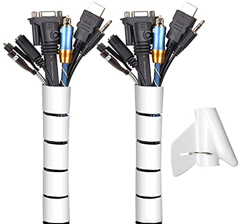 Universal Kabelschlauch 2x1.5M Flexible Kabelkanal Cord Organizer Kabelhülle Schutz-System fürTV, Computer, Heimkino, Weiß (∅28mm,∅22mm)