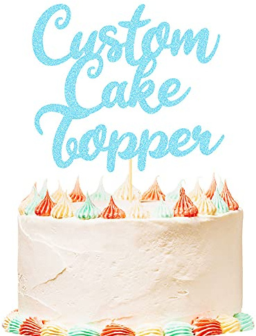 Personalised Birthday Cake Topper Customized Any Word Name Age Party Cake Decoration Double Sided Glitter Card 1st 10th 16th 18th 20th 21st 30th 40th 50th 60th 70th 80th Blue