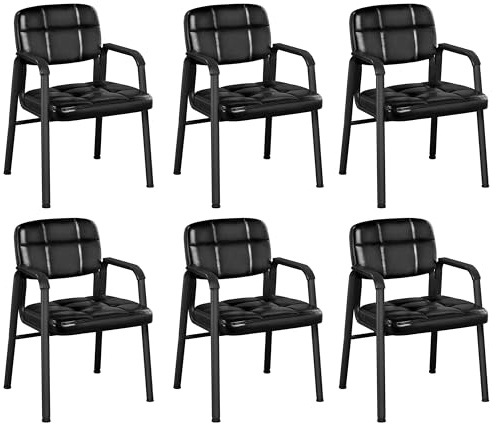 Yaheetech Chaises de Visiteur Fauteuil Salon Fauteuil d'accueil Visiteur Siège Rembourré en Smilicuir pour Bureau/Salle d'Attente/Cuisine Noir Lot de 6