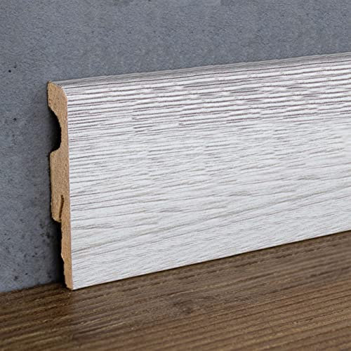PROVISTON | Sockelleiste | Abgerundetes Profil | 10 x 58 x 2400 mm | MDF foliert | Weißeiche | Moderne Fußleiste | 24 Meter