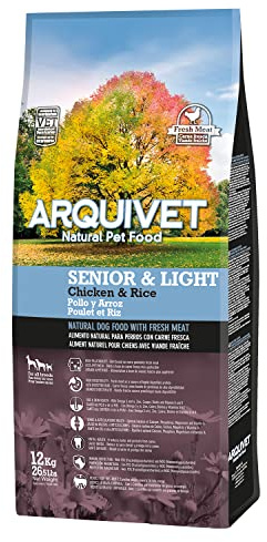 Arquivet Cibo Premium Senior Light Pollo e Riso 12 kg - Cibo Naturale per Cani Anziani o Sovrappeso - A partire dai 7 anni - Cibo secco