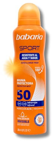 Babaria - Bruma Protectora Sport con SPF 50 Resistente al Agua, Protección Alta contra UVA, UVB e Infrarrojos, Aplicación Invisible y Absorción Inmediata, 100% Vegano - 200 ml, 1 item