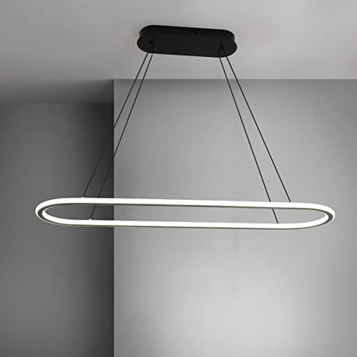 Bellastein LED Büro Pendelleuchte Modern ‎Ovales Desig Esstisch Hängeleuchte dimmbar mit Fernbedienung Pendellampe hoehenverstellbar Deckenlampe für Büro Esstisch Arbeitszimmer (Schwarz, L90cm/45W)…