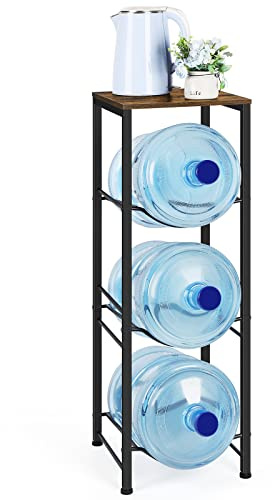 Vattenflaskhållare 5 gallon vattenkylare kanna ställning 3 nivåer vattenflaska organiserare med förvaringshyllor för kök vardagsrum kontor, rustik brun