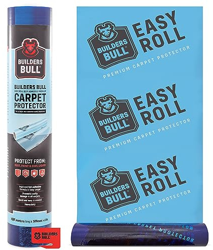 100m Heavy-Duty Carpet Protector – Strong Self-Adhesive Floor Protector – Premium Plastic Carpet Floor Covering - Waterproof Carpet Roll - Easy Unwind Plastic Carpet Protector - Safety Cutter Included