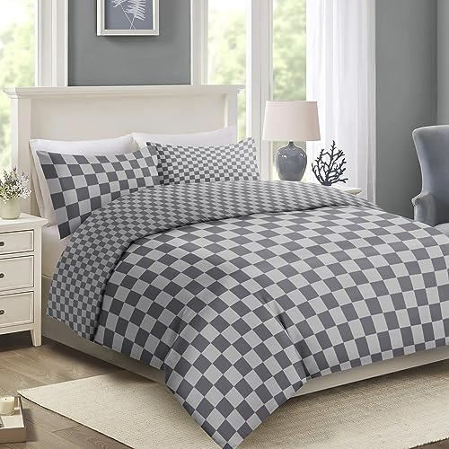 Imperial Rooms påslakan super king size-säng set borstad mikrofiber påslakan set (260 x 220 cm) mjukt tryckt vändbart sängöverdrag + matchande örngott, schack