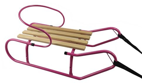 Slitta in metallo per bambini, slitta con schienale + corda di trazione, 90 cm (rosa)