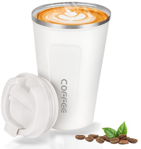 Goodatech taza de viaje de café térmico de acero inoxidable, sin BPA vacío aislado, botella de coche, vaso con tapa hermética, para café caliente/frío, té y cerveza (Blanco,18oz)