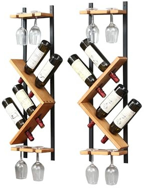 Range Porte Bouteille Mural Cave a Vin Meuble Bar Etagere Vin Support Verre Bouteille de Vin Casier Rangement à Bouteilles Mini Bar pour Comptoir de Bar Cuisine Salle à Manger ( Color : Combination B