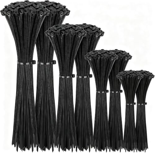 Honyear Kabelbinder Schwarz Set, 200 Stück (100/150/200/300mm, je 50) | Je 50 Stück pro Größe, selbsthemmend, haltbar, für Kabelmanagement, Garten, Wohnen und Werkstätten