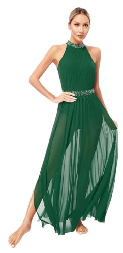 ranrann Dam dansklänning klassisk asymmetrisk trikåklänning latin dansklänning jazz Rumba Salsa Vals Tango Performance Danskläder XS-XXL, typ k grön, M