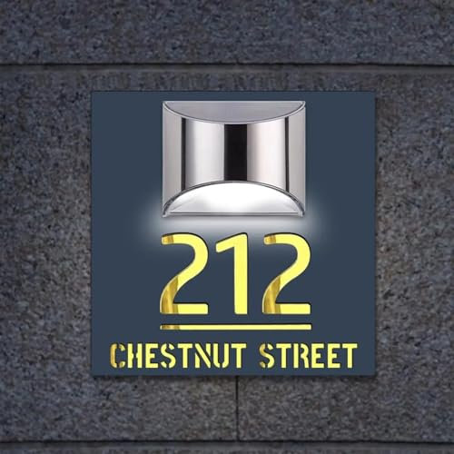 ZXH Personalizado Placa de puerta moderna solar,Placa de dirección iluminada con LED,Placas de dirección personalizadas con nombre de calle, LED iluminado acrílico solar números de casa signo, regalo