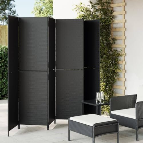 Homgoday Lot de 6 paravents pliables - Séparateur de pièce de jardin - Brise-vue pour l'intérieur et l'extérieur - En polyrotin - Noir - 294 x 180 cm