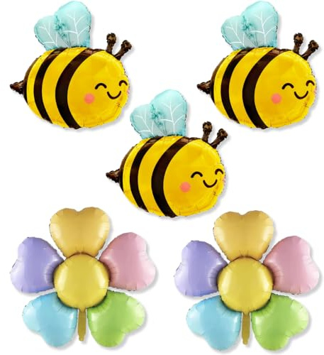 DIWULI Biene Blumen Ballon-Set • Luftballons Geburtstagsdeko Geburtstagsballons Party-Deko • Kinder-Geburtstag Junge Mädchen Dekoration • Folien-Ballons Folien-Luftballons Ballon-Set Wald-Freunde