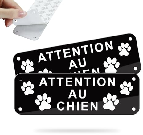 SINMAO Hinweisschild Achtung vor Hunden, selbstklebend, 15 x 5 cm, Aluminium, metallisch, reflektierend, für den Innen- und Außenbereich, Schwarz, 2 Stück