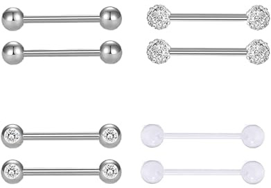 JNGTKL Nipple Piercing Jewellery, 4 Pairs Tongue Bar Piercing, Stainless Steel Tongue Bars, Showcase Personalized Accessories, Both Men And Women Can Use It(Four Styles)