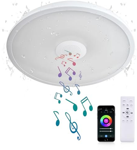 AIHONKON smart wasserdichte LED Deckenleuchte,28 CM,18 Watt,mit Bluetooth Lautsprecher,RGB Farbwechsel Funktion-2700k-6500k dimmbare Lampe,Tuya Anwendung Control-kompatibel mit Alexa Google Home
