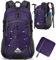 Zaino Trekking 40 Litri, Zaino Ultraleggero Pieghevole, Impermeabile Zaino da Viaggio per Uomo/Donna, Zaino da Trekking con Strisce Riflettenti, Zaino Montagna per Escursionismo Campeggio (Viola)