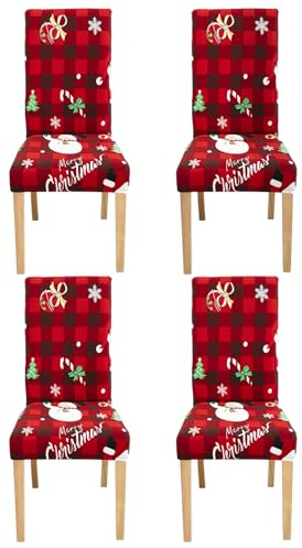 Dmnnlp 4er Set Stuhlhusse, Premium Weihnachten Stuhlhussen, Weihnachtsdekoration für StüHle, WeihnachtsmannmüTzen-Stuhlhusse für Weihnachten Abendessen Party Besteck Deko