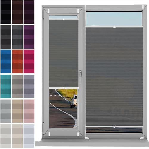 Plisseerollo Fensterrollo Faltrollo Jalousie 24 x 40 cm, Plissee Ohne Bohren Nach Maß, Plissee Ohne Bohren Zum Klemmen, Plisseerollo Sichtschutz, für Fenster & Tür, Grau