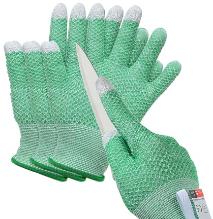 PATIKIL Cut Resistant Gloves, 2 Pair Touchscreen Level 5 Protection Cutting Gloves Anti Cut Kitchen Work Glove for Mandolin Slicing Oyster Shucking Whittling Wood Carving, Green, Large
